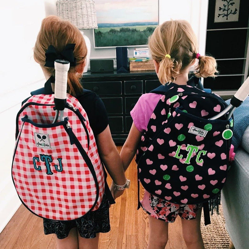 Child's Tennis Backpack - Girls wearing with monograms on backpacks