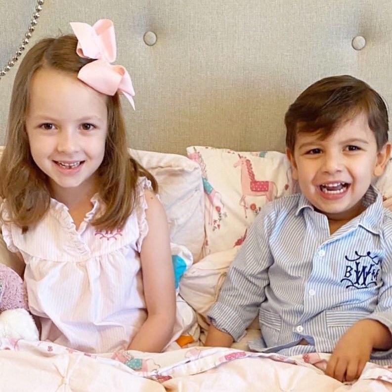 Monogrammed Blue Seersucker Pajama Set