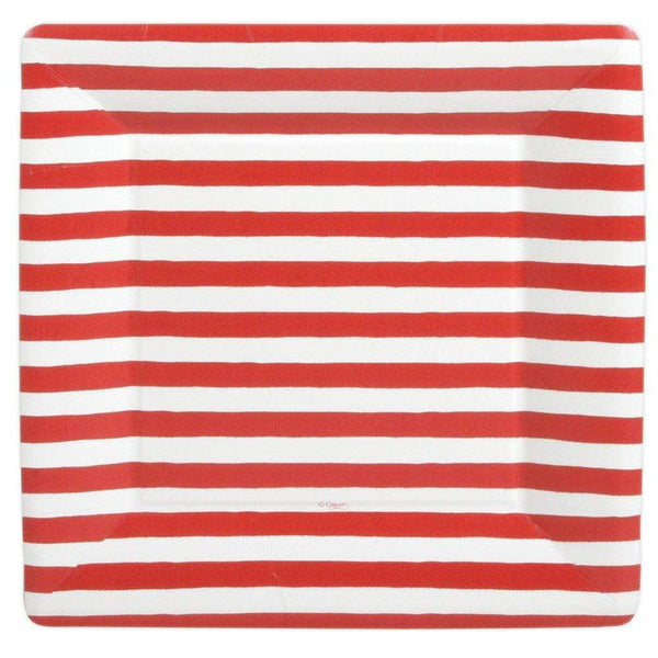 Caspari Red & White Stripe Square Paper Dinner Plates