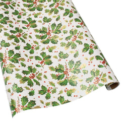 Caspari White Gilded Holly Wrapping Paper