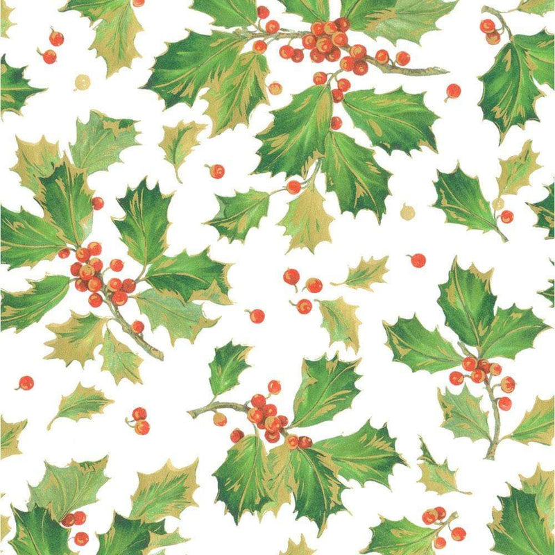 Caspari White Gilded Holly Wrapping Paper