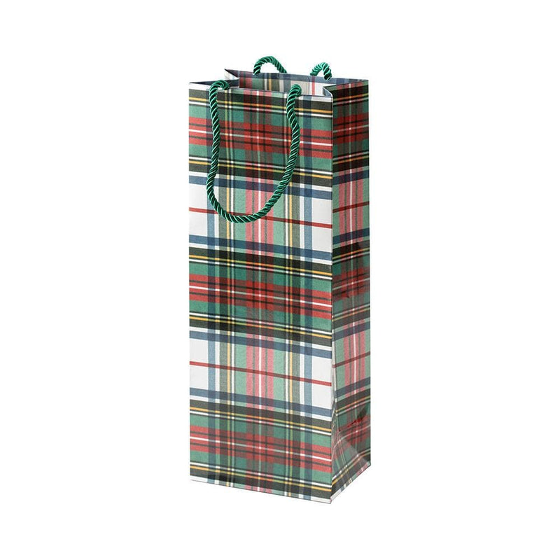 Caspari Stewart Tartan Wine Bag