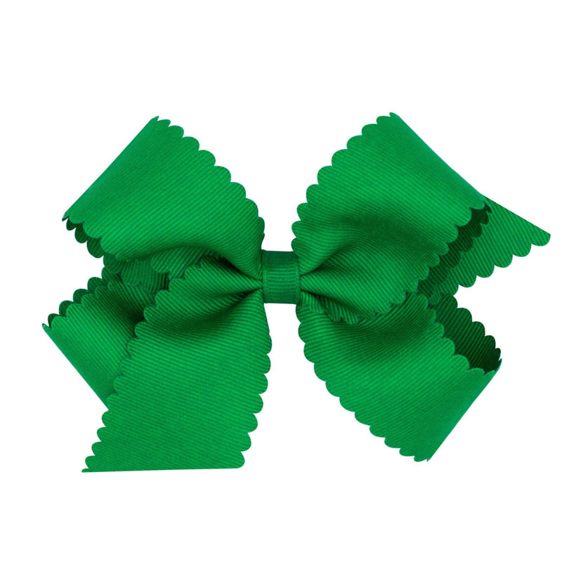 Scallop Grosgrain Hair Bow - Green - Monogram