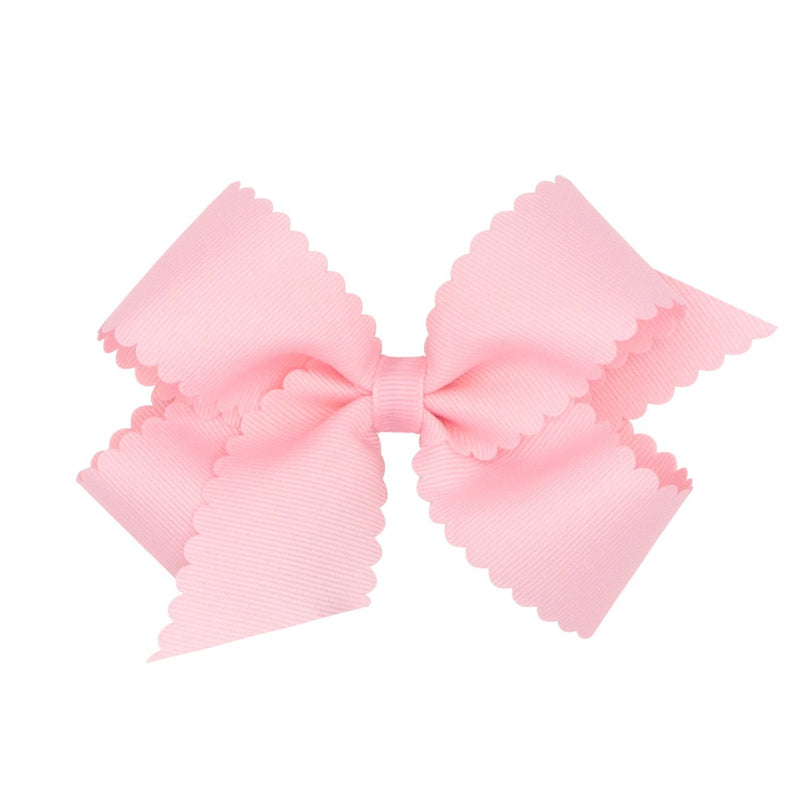 Scallop Grosgrain Hair Bow - Light Pink - Monogram