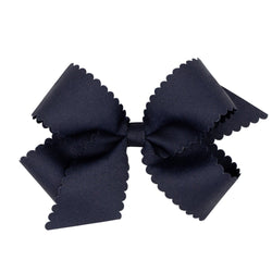 Scallop Grosgrain Hair Bow - Navy - Monogram