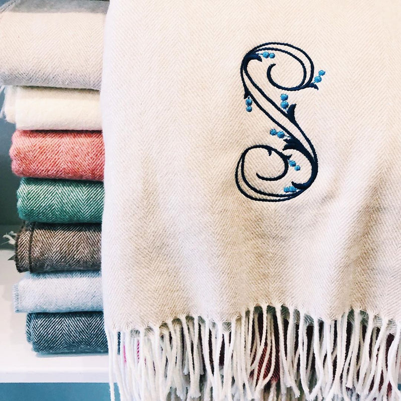 Monogrammed Herringbone Throw Blanket