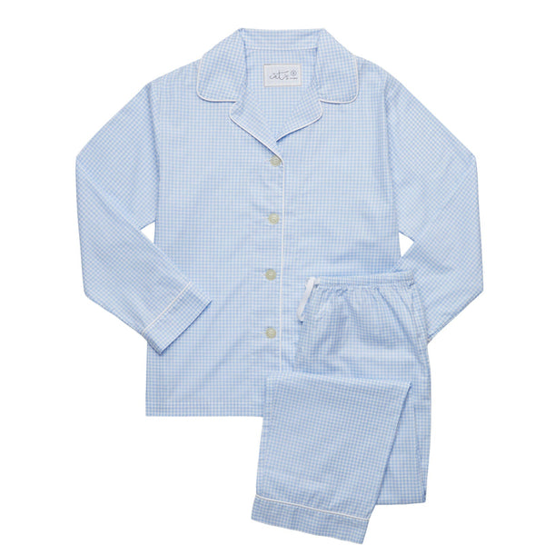 Blue Gingham Long Pajamas - The Cat's Pajamas