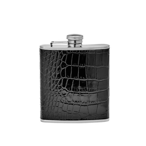 Leather Flask - Black Crocodile