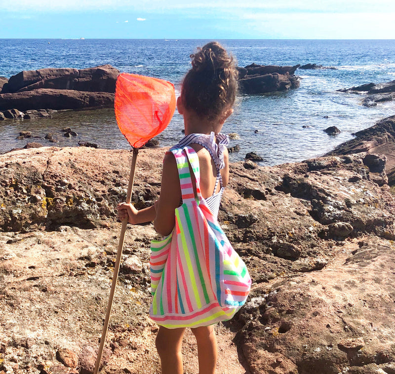 Children's Striped Beach Bag El Mateo (Pink Turquoise Orange Green Yellow)