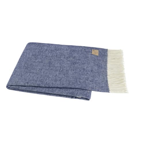 Monogrammed Herringbone Throw Blanket - Indigo