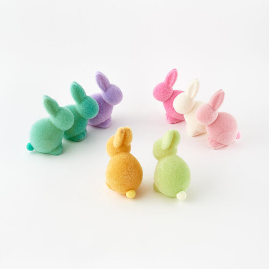 Flocked Pastel Seated Bunny with Pom Pom Tail Small