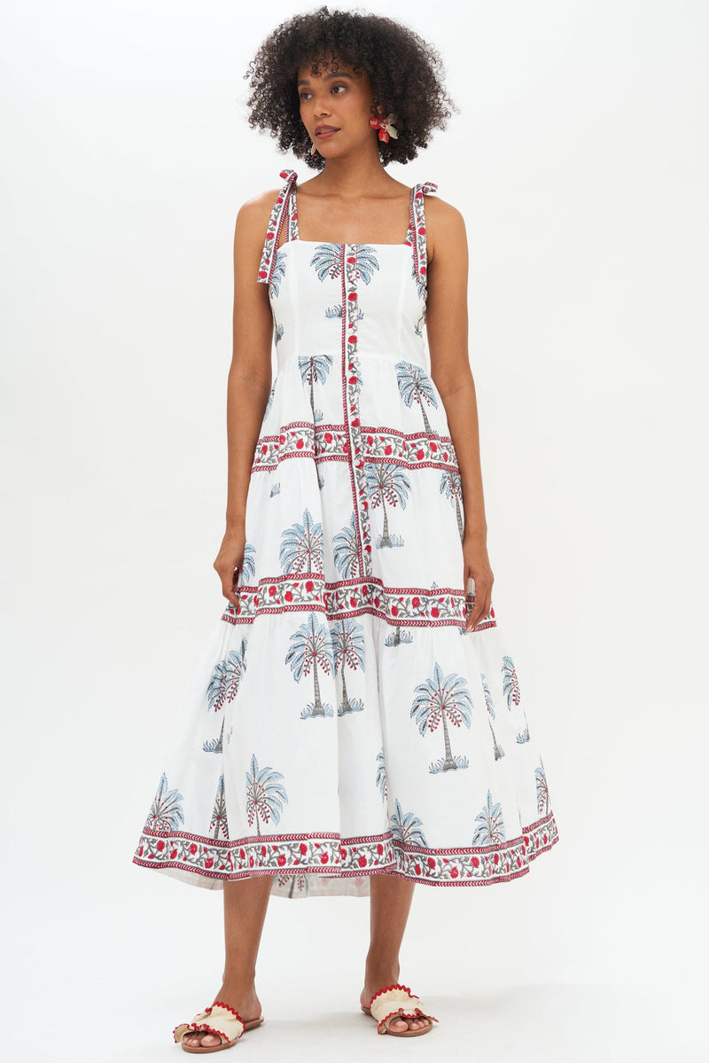 Red Kiawah Tie Strap Button Midi Dress The Monogrammed Home