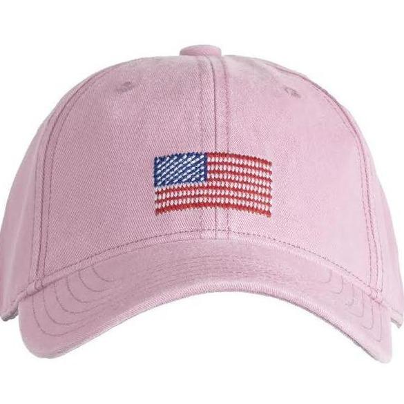 Kids Needlepoint Baseball Hat - American Flag - Pink