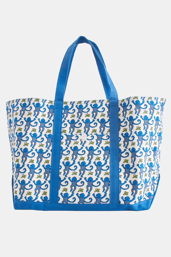 Roller Rabbit All Over Blue Monkeys Canvas Tote