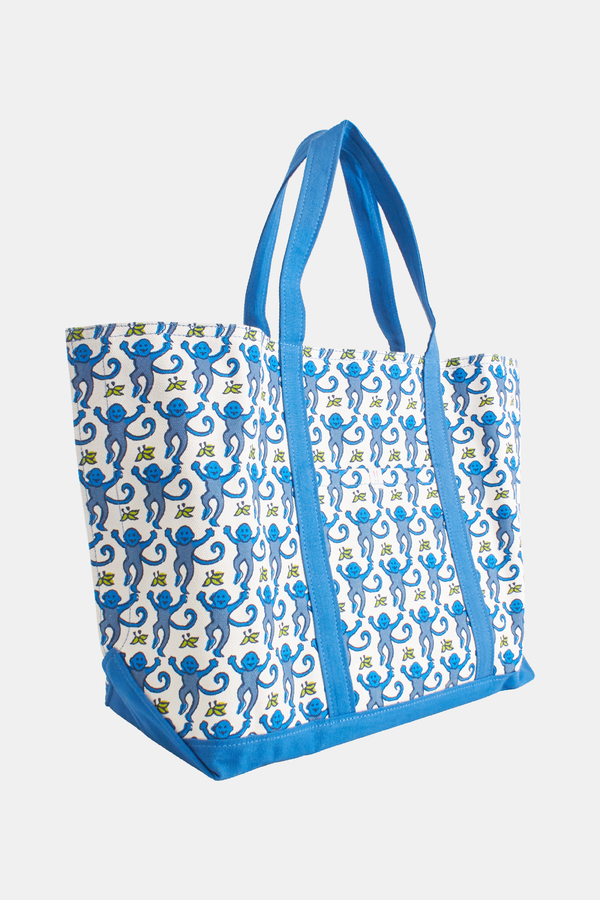 Roller Rabbit All Over Blue Monkeys Canvas Tote