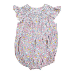 Pink Floral Print Smocked Bubble