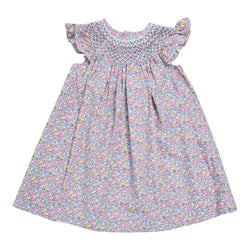 Pink Floral Print Smocked Dress