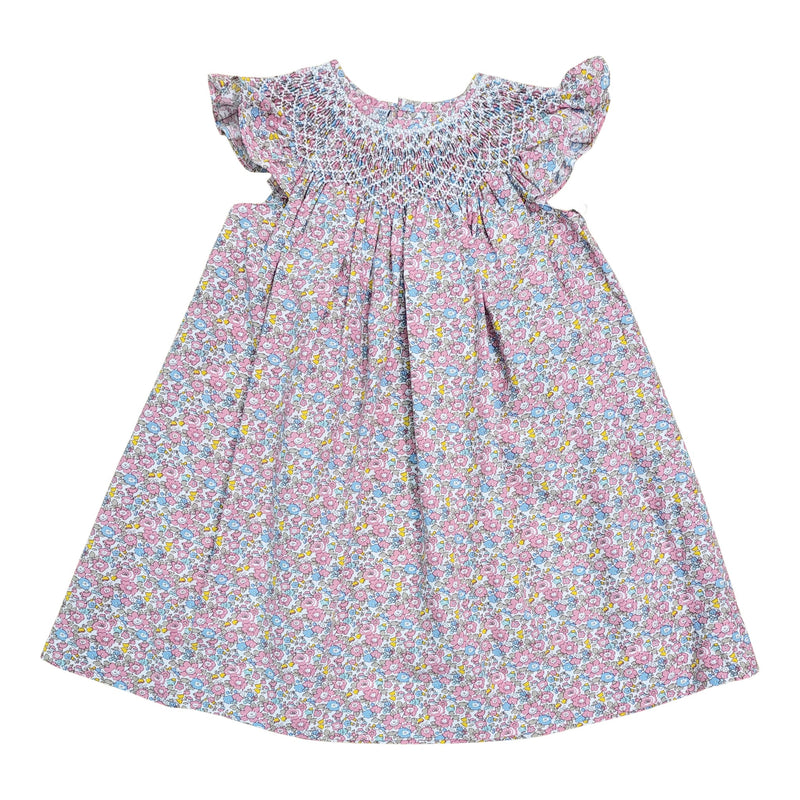 Pink Floral Print Smocked Dress