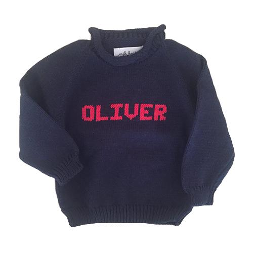 Hand Knit Rollneck Name Sweater - Personalized - Navy