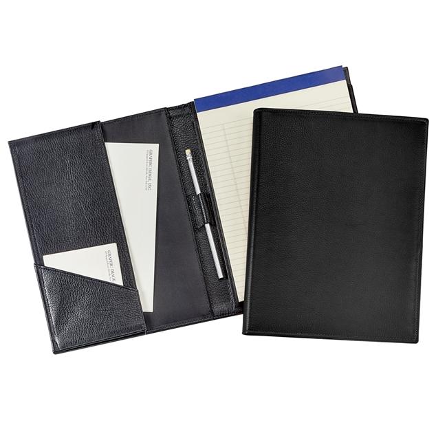 Large Leather Writing Portfolio - Black Full Grain Leather - Personalized