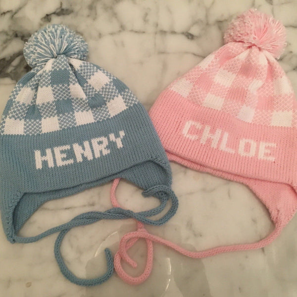 Knit Plaid Earflap Hat - Personalized