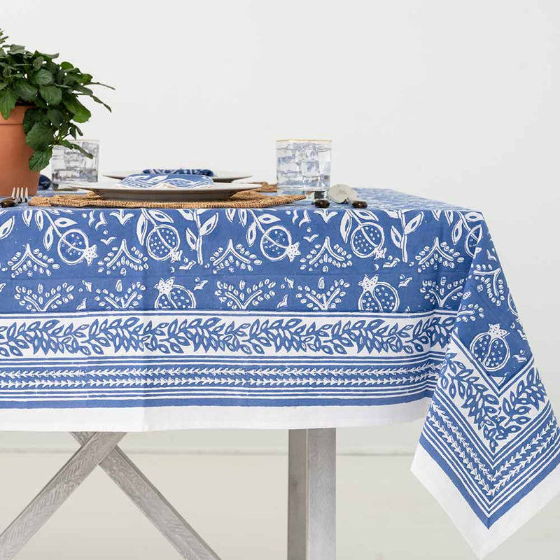 Blue Pomegranate Block Print Tablecloth