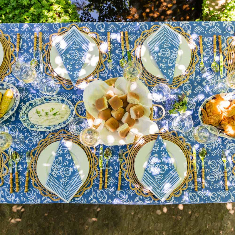 Blue Pomegranate Block Print Tablecloth