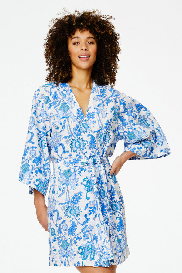 Roller Rabbit Blue Amanda Kimono Bathrobe