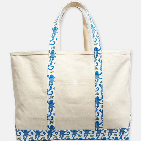 Roller Rabbit Blue Monkey Canvas Tote