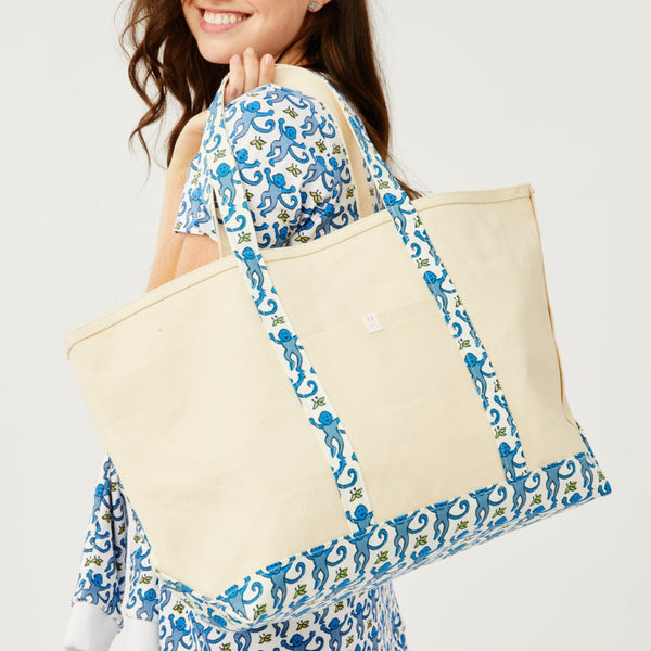 Roller Rabbit Blue Monkey Canvas Tote