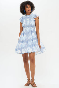 Oliphant Cobalt Samode Smocked Flirty Dress