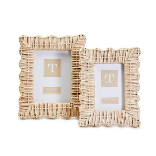 Scalloped Rattan Picture Frame - Wicker Weave Photo Frame - Two's Company