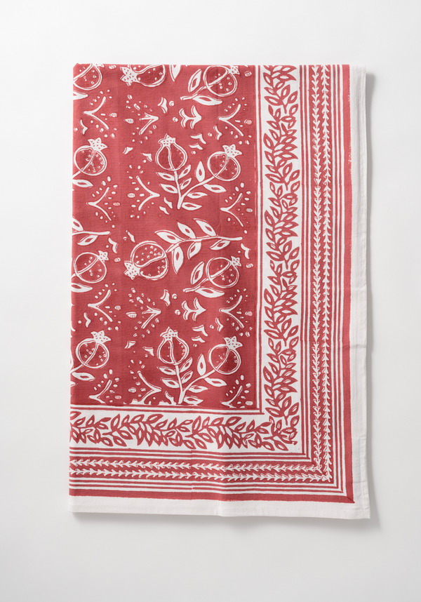 Poppy Pomegranate Block Print Tablecloth