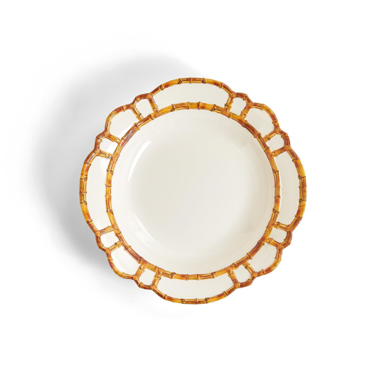 Shallow Natural Bamboo Melamine Touch Serving Bowl