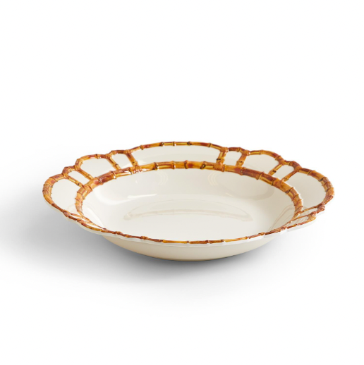 Shallow Natural Bamboo Melamine Touch Serving Bowl