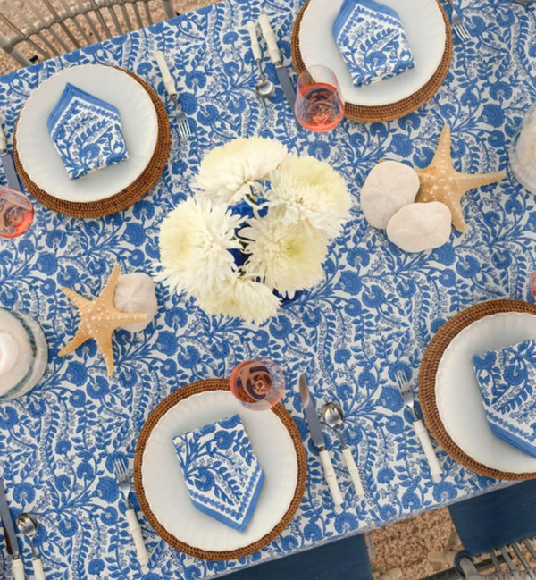 Blue Cactus Flower Tablecloth - Pomegranate