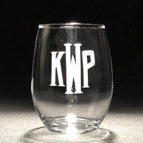 Personalized Stemless Wine Glasses - Monogram