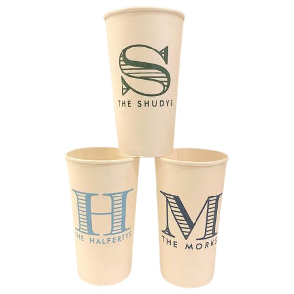 Striped Letter with Family Name Coffee Cups & Lids