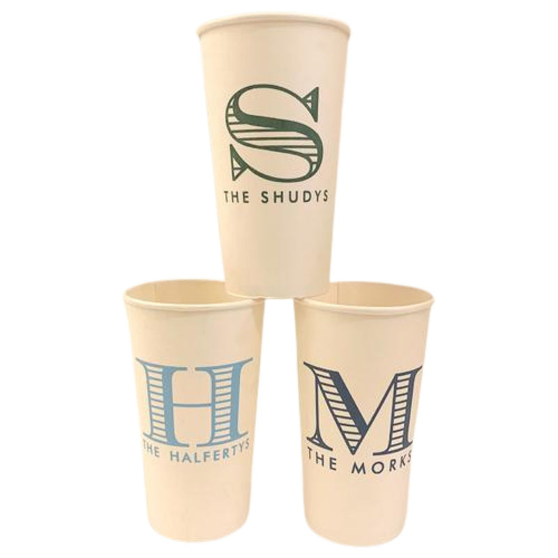 Striped Letter with Family Name Coffee Cups & Lids
