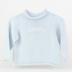 Embroidered Rollneck Sweater - Light Blue - Monogrammed or Personalized