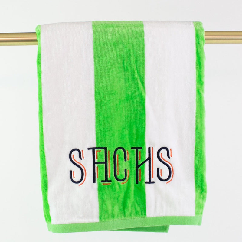 Velour Stripe Beach Towel - Monogrammed or Personalized - Lime