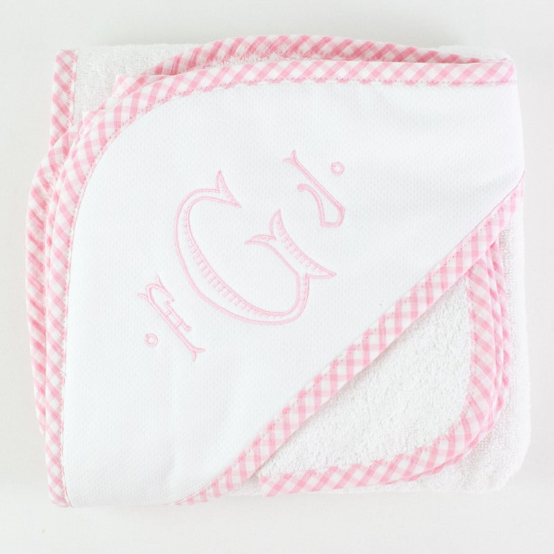 Monogrammed Gingham Hooded Towel & Washcloth Set - Pink