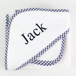 Monogrammed Gingham Hooded Towel & Washcloth Set - Navy