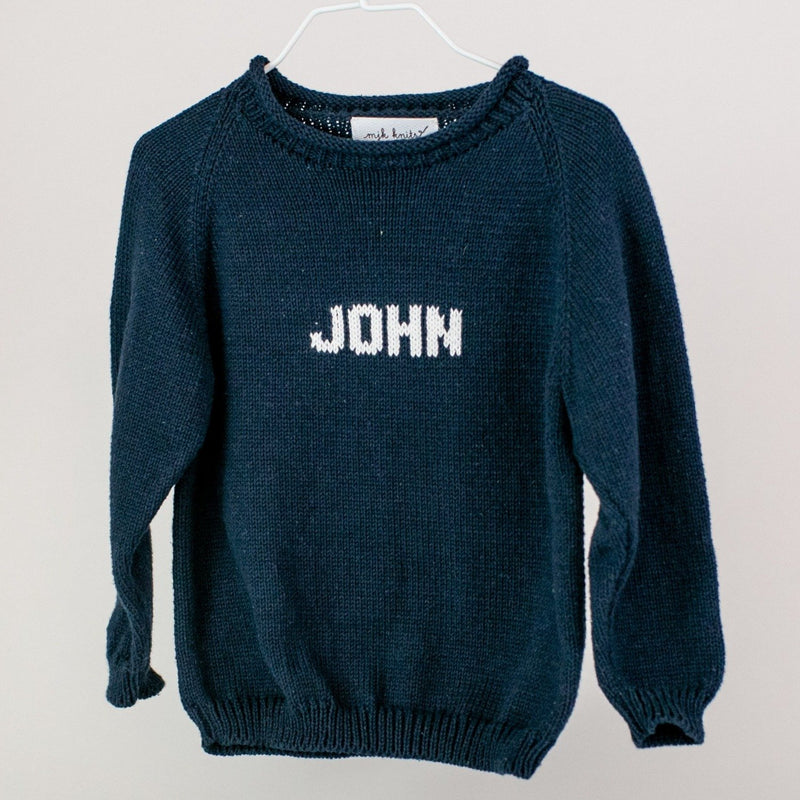 Hand Knit Rollneck Name Sweater - Personalized - Navy