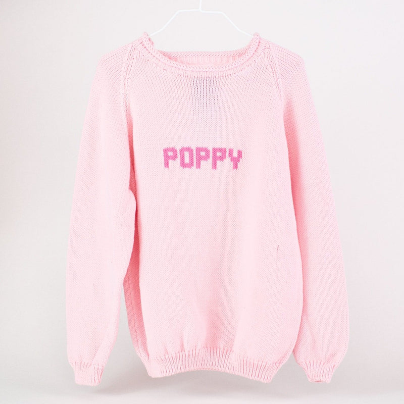 Hand Knit Rollneck Name Sweater - Personalized - Pink