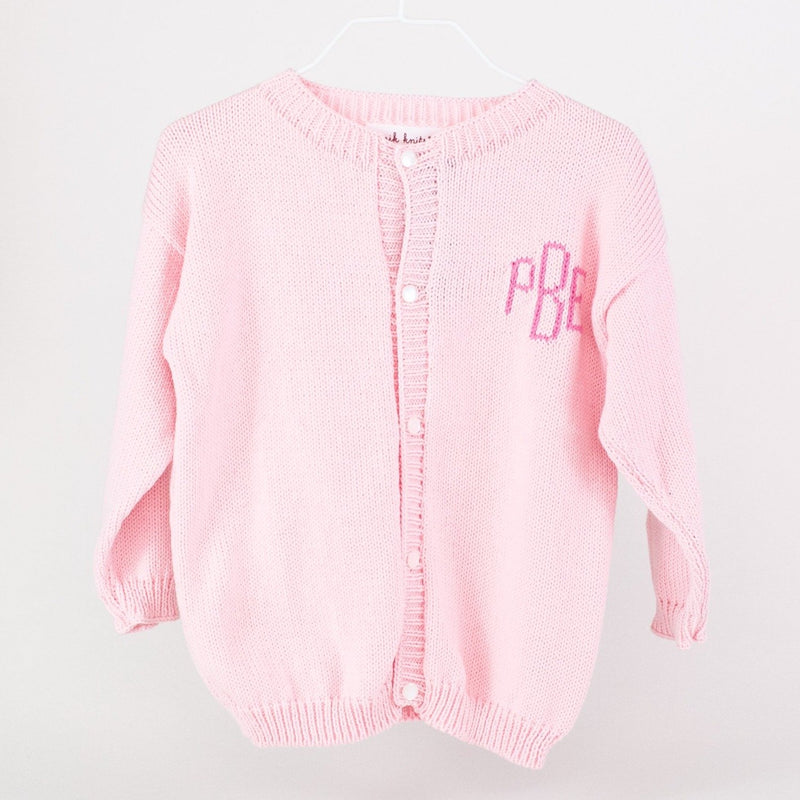 Hand Knit Cardigan Sweater - Pink - Monogrammed