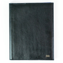 Large Leather Writing Portfolio - Black Full Grain Leather - Personalized