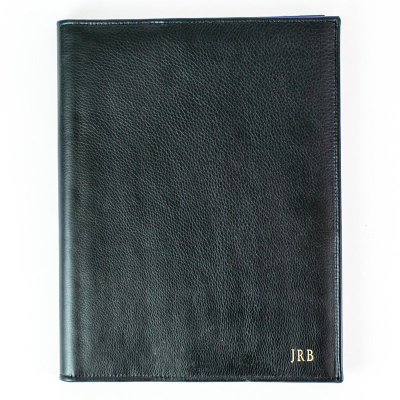 Large Leather Writing Portfolio - Black Full Grain Leather - Personalized