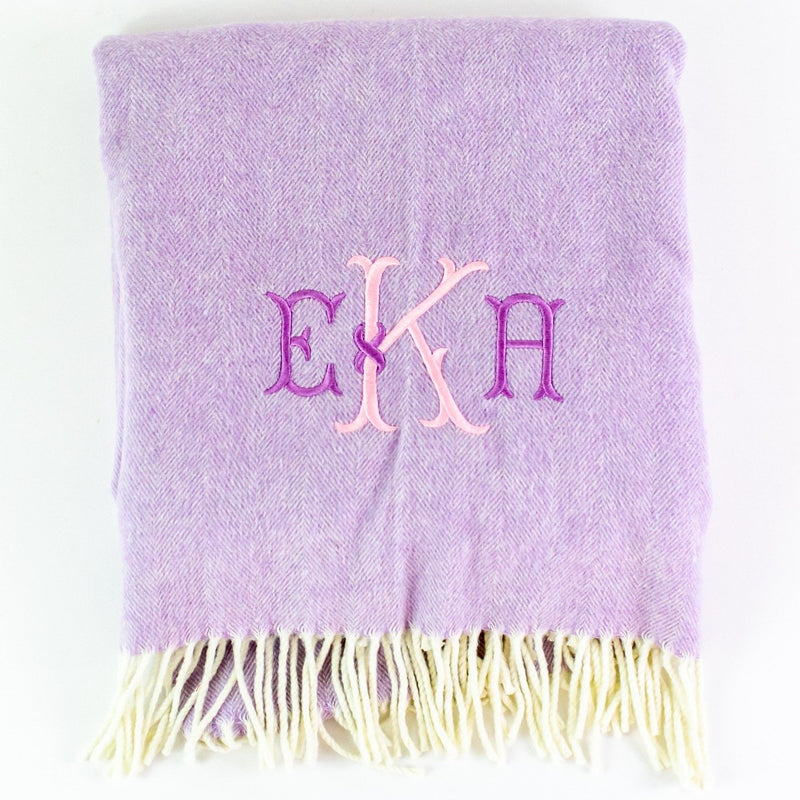 Monogrammed Herringbone Throw Blanket - Lilac