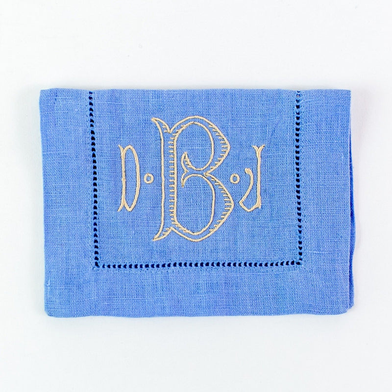 Monogrammed Festival Rectangular Linen Cocktail Napkins - Bluebell